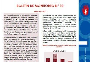 Boletín de monitoreo N° 10: Niñez y conflicto armado en Colombia.