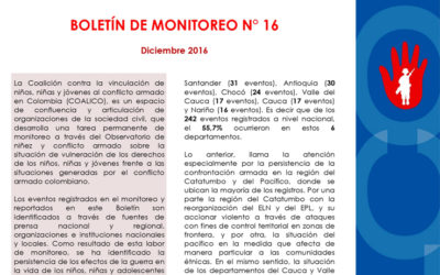Boletín de monitoreo N° 16: Niñez y conflicto armado en Colombia.